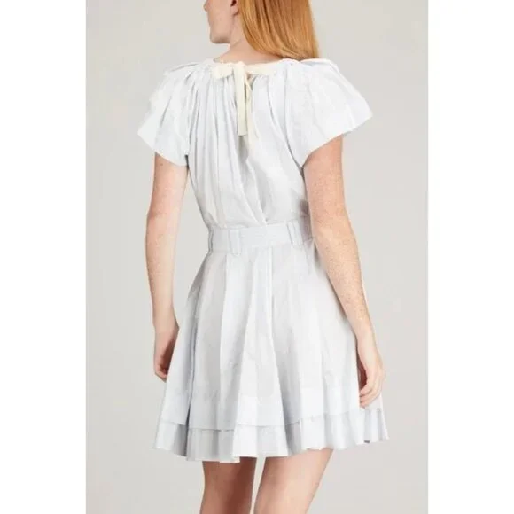 🆕ULLA JOHNSON Mae Flutter Sleeve Belted Cotton Mini Dress Sea Glass Blue 8